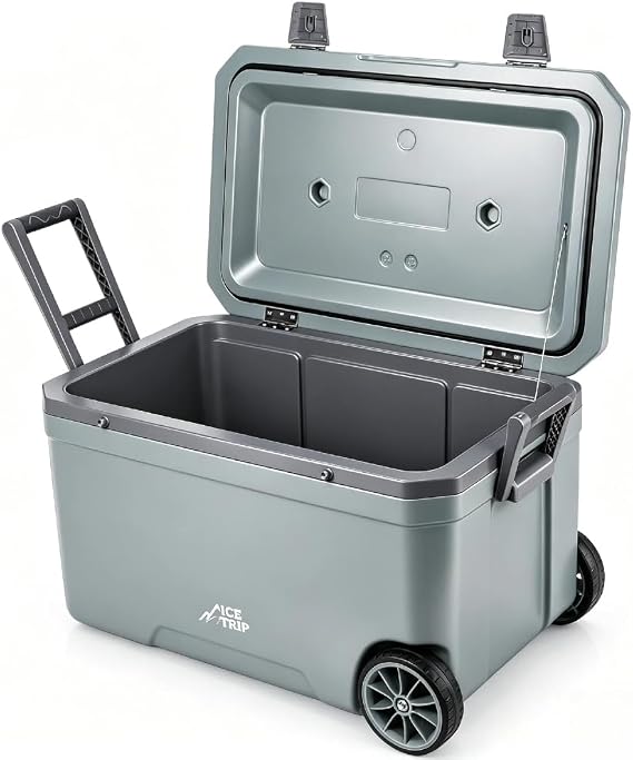 70L Cooler with Wheels Handle Hard Shell Keep Food Warm Ice Chest Rolling Wheeled Camping Cooler for Beach Drink Beverage Camping Picnic Fishing