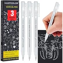 MARTCOLOR White Gel Pens, 0.5mm Extra Fine Point Opaque Archival Ink Pen for Black Paper Drawing, Art Highlight, Illustration, Bullet Journaling, Card Making & DIY Projects, 3 Pack