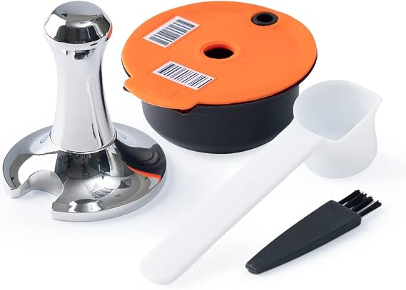 Reusable Coffee Capsules, Refillable Coffee Filte Compatible for Tassimo Machines,Coffee Pods with Reusable Lids (180ml+Tamper)