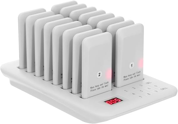 Restaurant Pager System, 16 Wireless Buzzers, 1000m Range, 3 Alert Modes