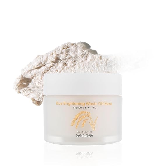 MEDITHERAPY Rice Wash-Off Mask - Korean Glass Skin Face Mask Skincare - Hydrating Rice Clay Mask - Natural Exfoliants Gently Improve Skin Texture, Even Skin Tone, and Restore Radiant Glow, 6.76 fl.