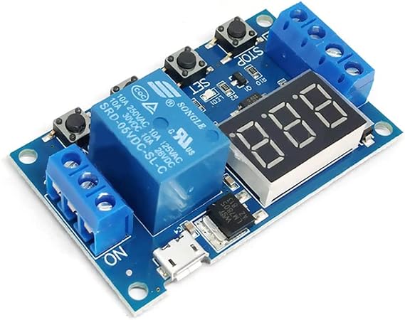Zamanlayıcı Timer Röle Modül Micro Usb Beslemeli Gecikmeli Başlangıç 0-999sn DC 5-30V - 2 Zaman Ayarlı - 3 Hane 7 Segment Gösterge