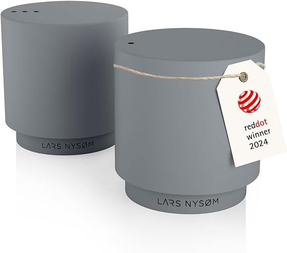 LARS NYSM Mini Salt and Pepper Shakers Set | Stainless Steel Salt and Pepper Shakers with Modern Minimalist Design, Easy Refill, Small Size (Ash Gray)