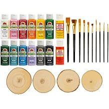 Apple Barrel PROMOABWR22 Wood Slices Acrylic Paint Set, 28 Piece DIY Craft Wood Set Featuring 12 Apple Barrel Paints, 2 Mod Podge Acrylic Sealers, 4 Wood Slices and 10 Brushes