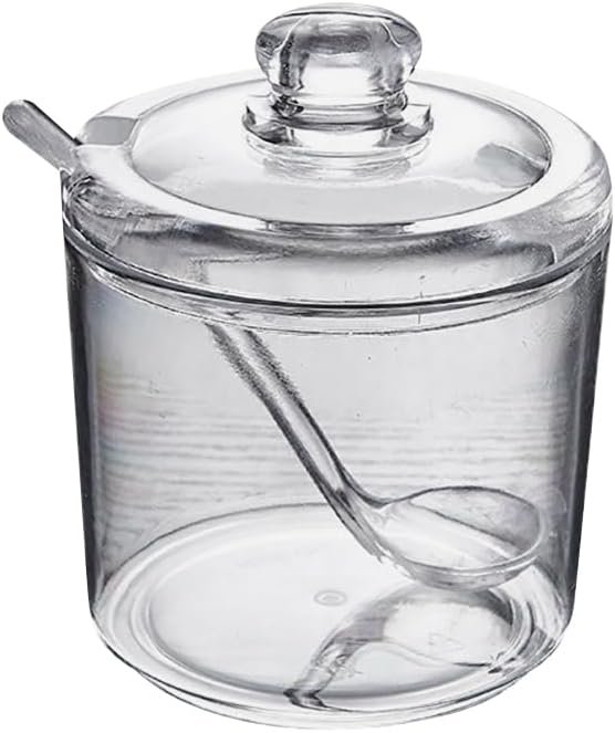 FSSTUD 320 ml Clear Sugar Bowl with Lid and Spoon Acrylic Salt Container Seasoning Spice Storage Jars Kitchen Counter Dry Ingredient Canisters Coffee
