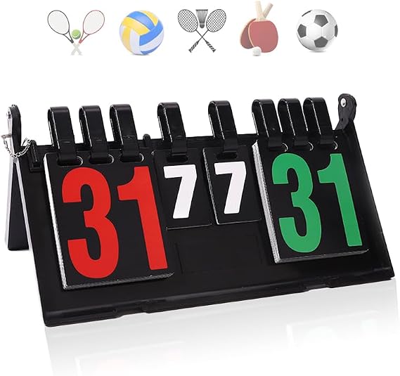 Waterproof Sports Scoreboard Portable Flip 6 Digit Score board plastic Scorer - Black, for Sports Competition Football Basketball Tennis Rugby Table Tennis Badminton Score Keeper and More- C