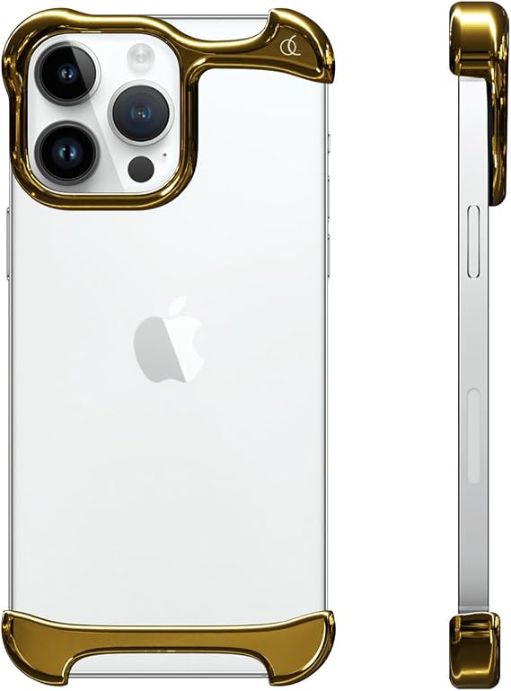 Arc Pulse AC25056i14PR iPhone 14 Pro Case, Aluminum Bumper, Shock-Resistant, European Design, Slide-On Installation, Protective Cover, Mirror Polished Aluminum, Magsafe Compatible, Lightweight, Mirror, Gold