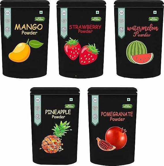 Fruit Powder Combo Pack of 5 Mango, Strawberry, Pomegranate, Pineapple & Watermelon Powder |Dry, No Added Sugars and Preservatives (200 GM Each) = 1000 GM (35.2oz)
