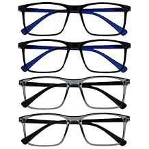 OPULIZE INK Reading Glasses - Value 4 Pack - Large Rectangular Frame - Spring Hinges - Scratch Resistant - Black Grey - Mens Womens +1.00
