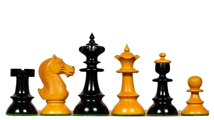 Reproduced Vintage Austrian Coffee House Chess Pieces V2.0 Handcrafted in Ebonized & Antique Boxwood | 3.8" King | Old Vienna Classic Staunton Design