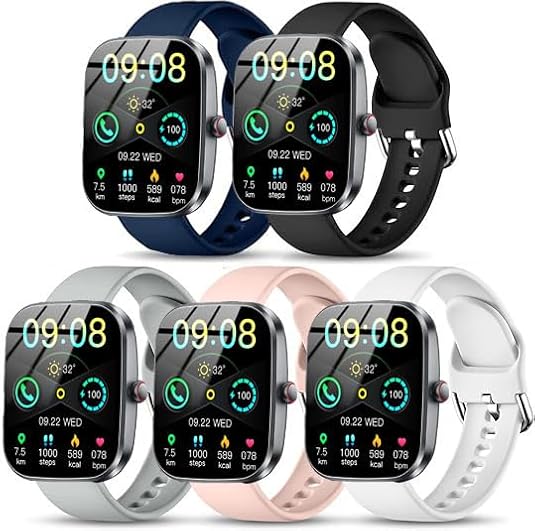 GloryFit Smart Watch Bands, 22mm Width Watchbands for GloryFit T80 T70 T60 T50 P99 P98 Smartwatch, Soft Silicone Adjustable Straps (5-PACK)