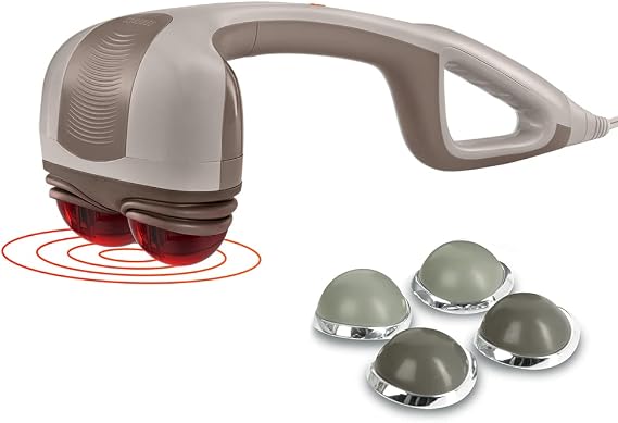 Homedics Percussion Action Massager with Heat | Adjustable Intensity, Dual Pivoting Heads | 2 Sets Interchangeable Nodes, Heated Muscle Kneading for Back, Shoulders, Feet, Legs, Neck