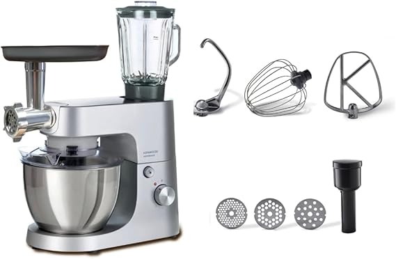 Kenwood Homebake Pro Mutfak Şefi KHH01.220SI - Kıyma Aparatlı, ThermoResist Blender, Hamur Yoğurma Makinesi, Stand Mikser, 1400 Watt, 5 Litre Paslanmaz Çelik Geniş Hazne, Sıçrama Önleyici Kapak