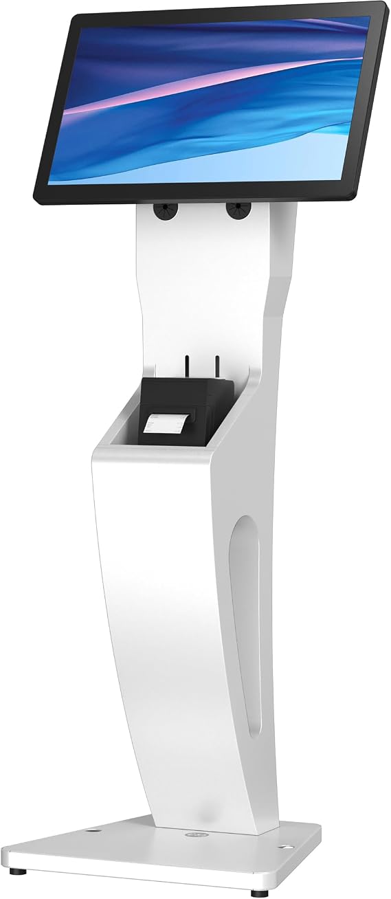 Sleek Floor Stand Kiosk for Monitors CTA Sleek Floor Kiosk Stand with Printer Slot for Monitors 15" to 32" up to 60lbs - for Check-in Stations & POS Stations & More - White (ADD-LDSLEEKW)