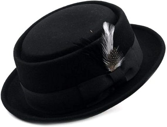 Men's Crush-able Wool Felt Porkpie Pork Pie Fedora Hats with Feather DTHE09