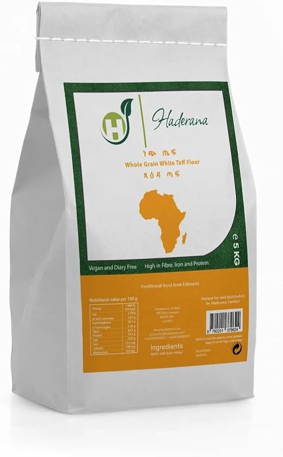 White Teff imported from Ethiopia and milled in the UK ጻዕዳ ጣፍ/ነጭ ጤፍ 5Kg