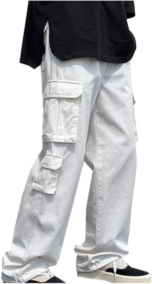 Men's Casual Loose Straight Cargo Pants Hip Hop Baggy Wide Leg Trousers Streetwear