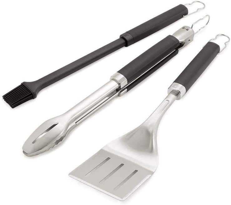 Weber Premium BBQ Tools Set - 3 Pcs | Stainless Steel Tongs, Spatula & Baster for Barbeque Cooking | BBQ Metal Utensils | High Quality BBQ Accessories for Outdoor Cooking & Grilling - Silver 6764