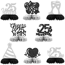 Maicaiffe Cheers to 25 Years Table Honeycomb Centerpieces Decorations - Glitter 8 Pcs 25th Birthday Party Table Toppers Decor - 25th Wedding Anniversary Party Decoration Supplies