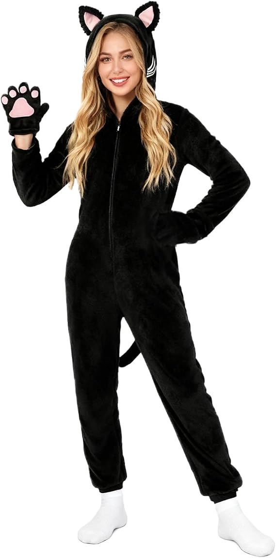 Leopard Onesie Costume for Adults Hooded Cheetah Jumpsuit OnePiece Animal Halloween Cosplay