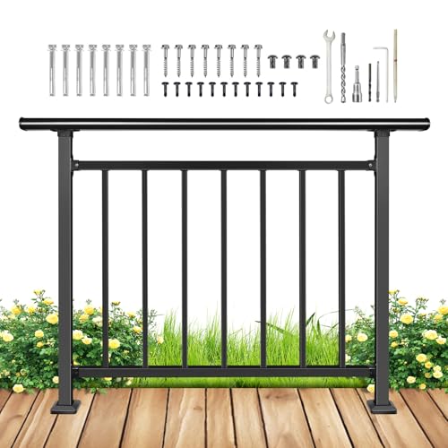 Upgrade Horizontal Deck Railing Kit, 40 H x 48 W Black Heavy Duty Wrought Iron Outdoor Guard Fence Handrail, Flat Hand Rails for Porch, Balcony, Patio, Deck and Other OutdoorIndoor Spaces