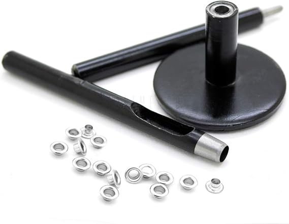 CRAFTMEMORE 3mm 1/8" Grommet Tool Kit Eyelet Setting Tool Grommet Setter Hole Punch Cutter & Pack of 100 Grommets (0.12" (3mm) Inside Diameter) (Model No. 2)