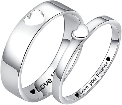 Matching Rings for Couples Personalized Heart Promise Ring 925 Sterling Silver Couple Rings Customized Engagement Wedding Band Sets for Him and Her 925 Sterling Silver