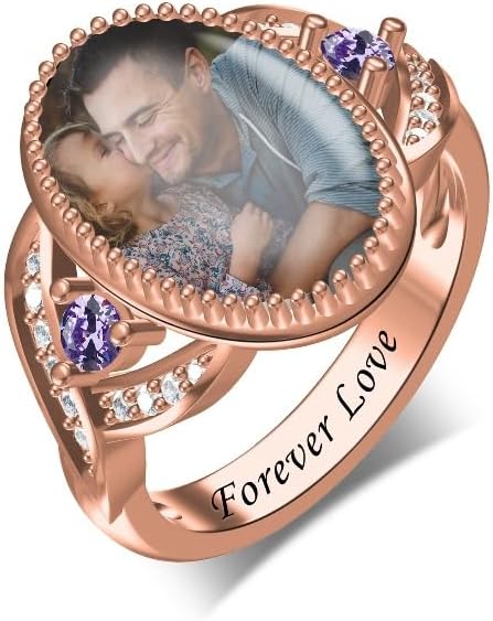 Custom Photo Ring,Personalized Text Zircon Ring,Anniversary Jewelry Gift for Women Lover Grandma Mom