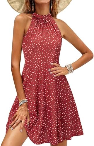 OUGES Womens Halter Neck Floral Summer Casual Sundress 2026