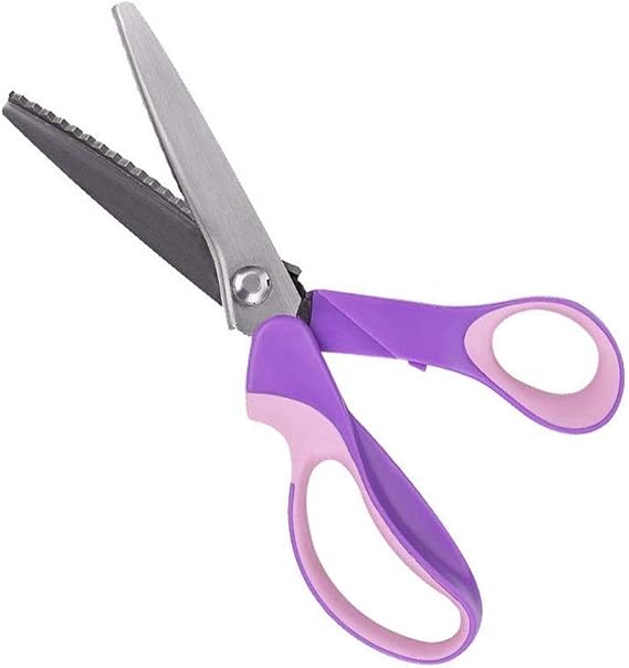 Pinking Shears, Stainless Steel Pinking Shears Comfort Grip Handled Professional Fabric Crafts Dressmaking Zig Zag Cut Scissors Sewing Scissors (9", Serrated, Purple)