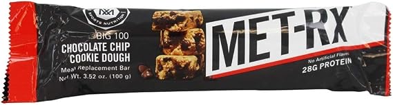 MET-Rx Big 100 Meal Replacement Bar, Chocolate Chip Cookie Dough, 3.52 Ounce, 9 Count