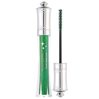 Glitter Mascara, Diamond Shiny Mascara Volumizing Lengthening Long-Lasting Smudgeproof Waterproof for Eyelashes 06# Green, 0.12 oz
