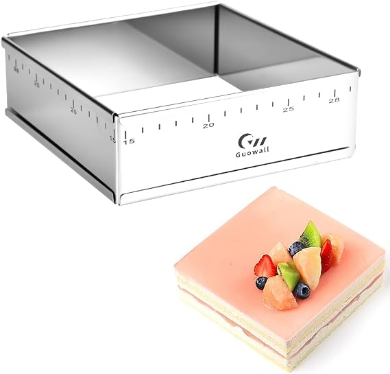 Extensible Square Cake Ring Mold Adjustable Stainless Steel Mousse Ring Detachable Nonstick Cake Cutter Pastry Shaping for DIY Baking - 6.2 6.2 2 inch