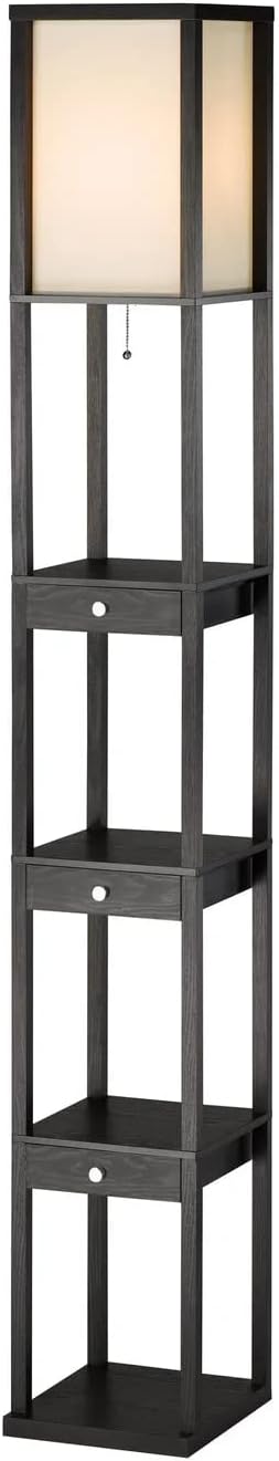 Adesso 3450-01 Murray 72" Tall Floor Lamp with Storage Shelves, Drawers. Durable MDF Lighting Equipment with Wood Veneer Finishing. Home Decor Accessory