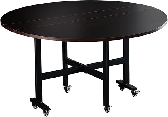 Multifunctional Dining Table, Movable Drop Leaf Table, Foldable Dining Table, Save Space, with Universal Wheels, Round Table for Kitchen Dining Room Living Room Restaurant (Black)