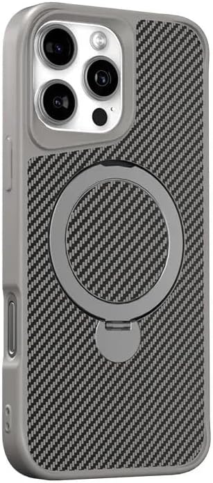 Coverzone iPhone 14 Pro ile uyumlu Kılıf Karbon Fiber Görünümlü Magsafe ile uyumlu Stand olabilen Carbon Case Tam Gövde Koruyucu Telefon Kılıfı Gray