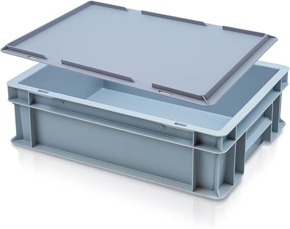 Heavy Duty Plastic Stacking Industrial Euro Storage Container with Lid (10 Litre - 400x300x120(H) mm)
