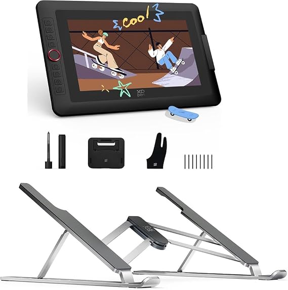 XPPen 13.3" Drawing Tablet with Screen-Artist13.3 Pro V2 16384 Pressure Pen, 8 Shortcut Keys & Red Dial,Silver Portable Holder for Graphics Tablet&Pen Display