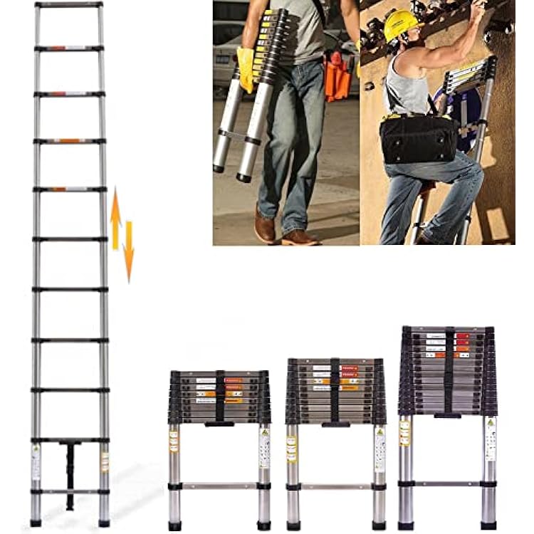 Telescopic Ladder 8.5FT Extendable Multi-Purpose Extension Ladders Portable Loft Ladders Folding Collapsible Ladder for RV, Loft, Attic, Home, Telescoping Ladder 9 Steps, Max Load 150kg, EN131 2.6m
