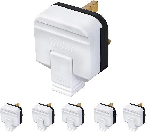 5X BG PERMAPLUG Heavy Duty Hard Rubber Composite 3 Pin 13A Fused Plug White