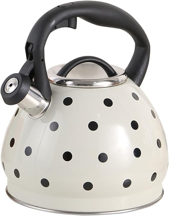 Tea kettle, Black and White Polka Dot Tea Kettle, Cute Whistling Teapot for Stove Top, Stainless Steel Teapot with Cool Grip Ergonomic Handle (Color : White, Size : 3L)