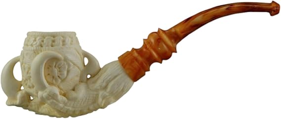 Eagle Claw Design, Handcrafted Block Meerschaum Pipe, Amber-Colored Stem with box