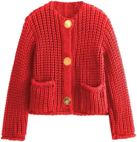 Yimoon Womens Cropped Cardigan Sweater Button Down Chunky Knit Sweater Long Sleeve Fall Open Front Cardigan