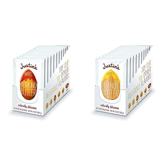 Justin's Maple Almond and Honey Peanut Butter Squeeze Packs Bundle (10 + 10 Pack)
