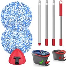 JEHONN Spin Mop Replacement Heads, Base, Handle for O-Cedar EasyWring 1 Tank System, Includes 2 Microfiber Refills, 1 Triangle Cover and 58 inches Long Pole for Cleaning Bathroom Kitchen Tile Floor