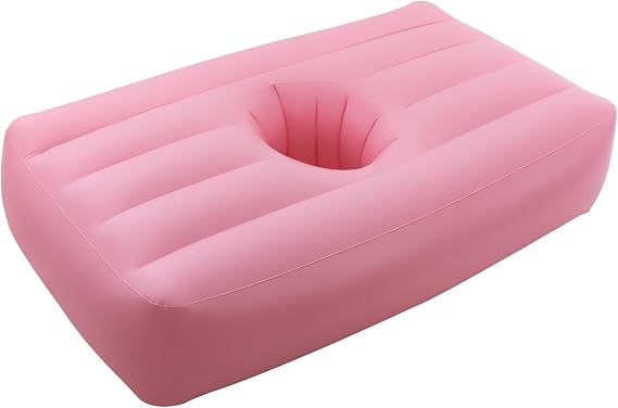 Gdrasuya10 BBL Mattress Bed with 19" Hole, Pink Inflatable BBL Bed After Butt Surgery for Sleeping, Portable & Foldable PVC BBL Bed Chair with Air Pump, 72" L x 40" W x 17" H