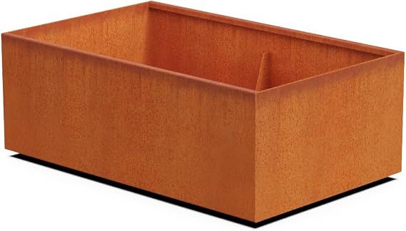 Plantercraft Corten Steel Planter Wide Rectangle Metal Garden Box Outdoor Heavy Duty | Fully Assembled | Made in USA