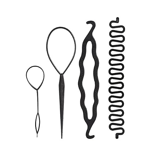 Hair Bun Maker 4Pcs Set, Magic Hair Braiding Tool for Ponytail Pull Through, French Twist Hair Styling Accessories for Women Girls