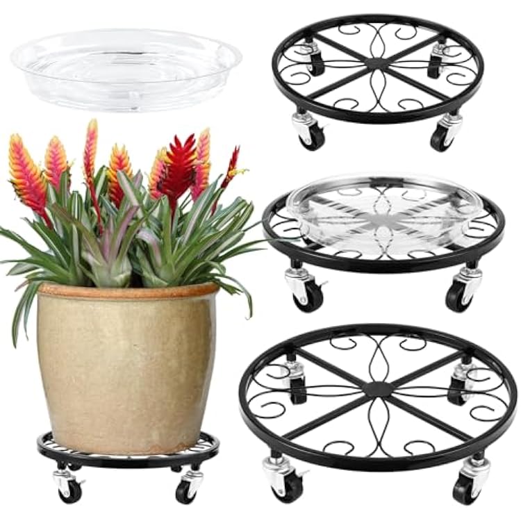 4 Pack Plant Caddy with Wheels Heavy Duty 111212.613.5 Inches Metal Plant Stand with Raised Edge Plant Dolly Rolling Plant Stand Plant Roller with Casters for Indoor and Outdoor