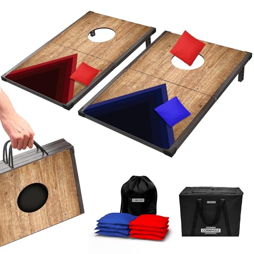 Portable Cornhole Board Set 24x15, Wooden Travel Size Corn Hole Game Sets, Incl 2 Boards 8 Canvas Bean Bags, Valentines Day Gifts for Him, Indoor & Outdoor Games, Gifts for Kids Teens & Adults